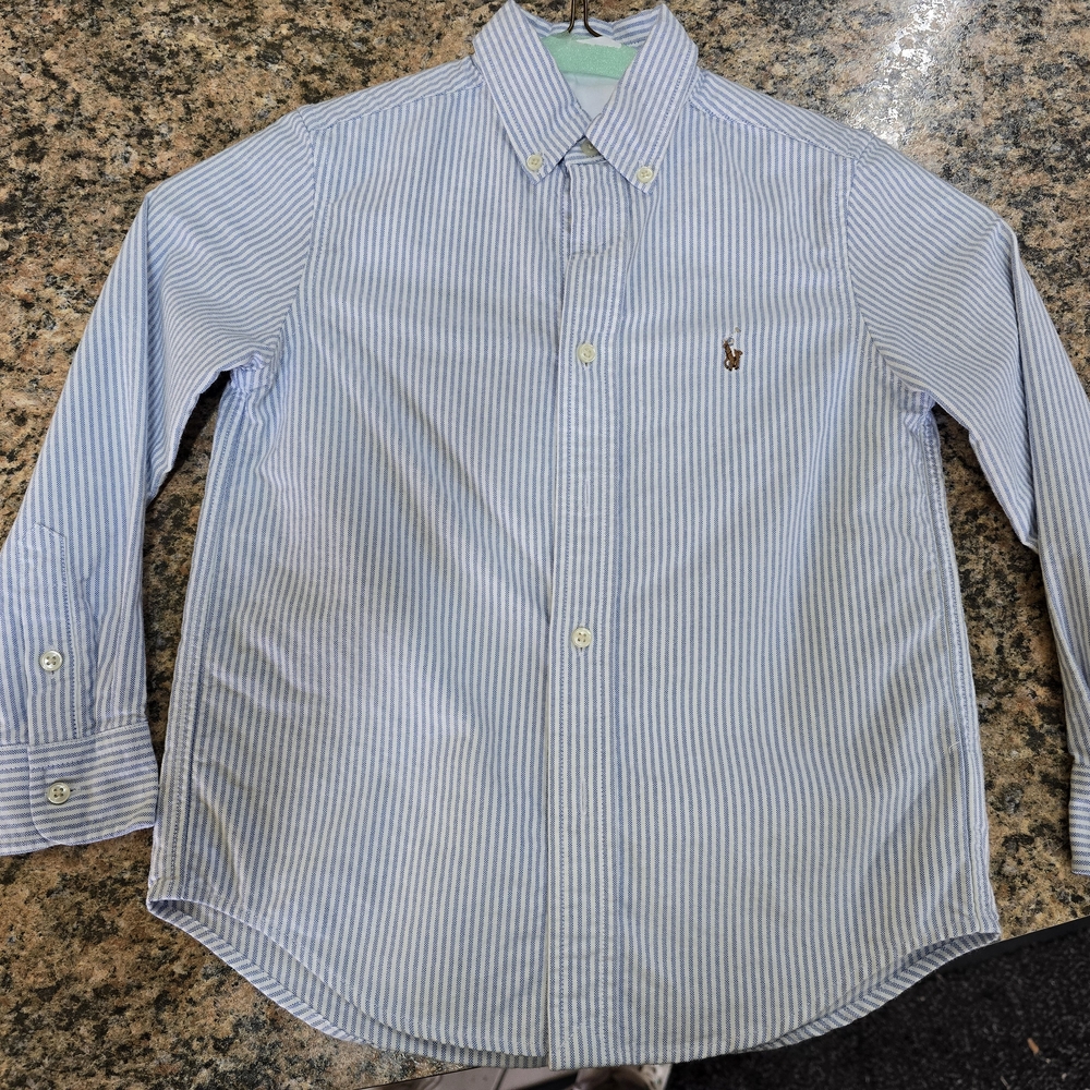 Ralph Lauren Blue and White Striped Button Down Shirt